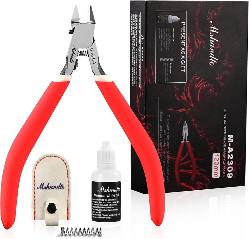 mshandto Model Nippers 4.8" Ultra Thin Single Blade Gundam Nippers, Sprue Cutter Hobby Nippers, Model Kit Nippers for Plastic Gunpla Model Building Professional Nipper Case & Mineral White Oil - Image 1